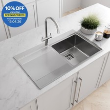 Sinkoro Stainless Steel Inset Kitchen Sink 1 Single Bowl Square LH Drainer Waste