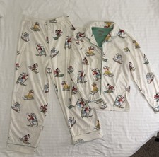 Disney Flannel Pajama Set Teens Youth Large 14-Mickey Donald Pluto 2 Piece Top