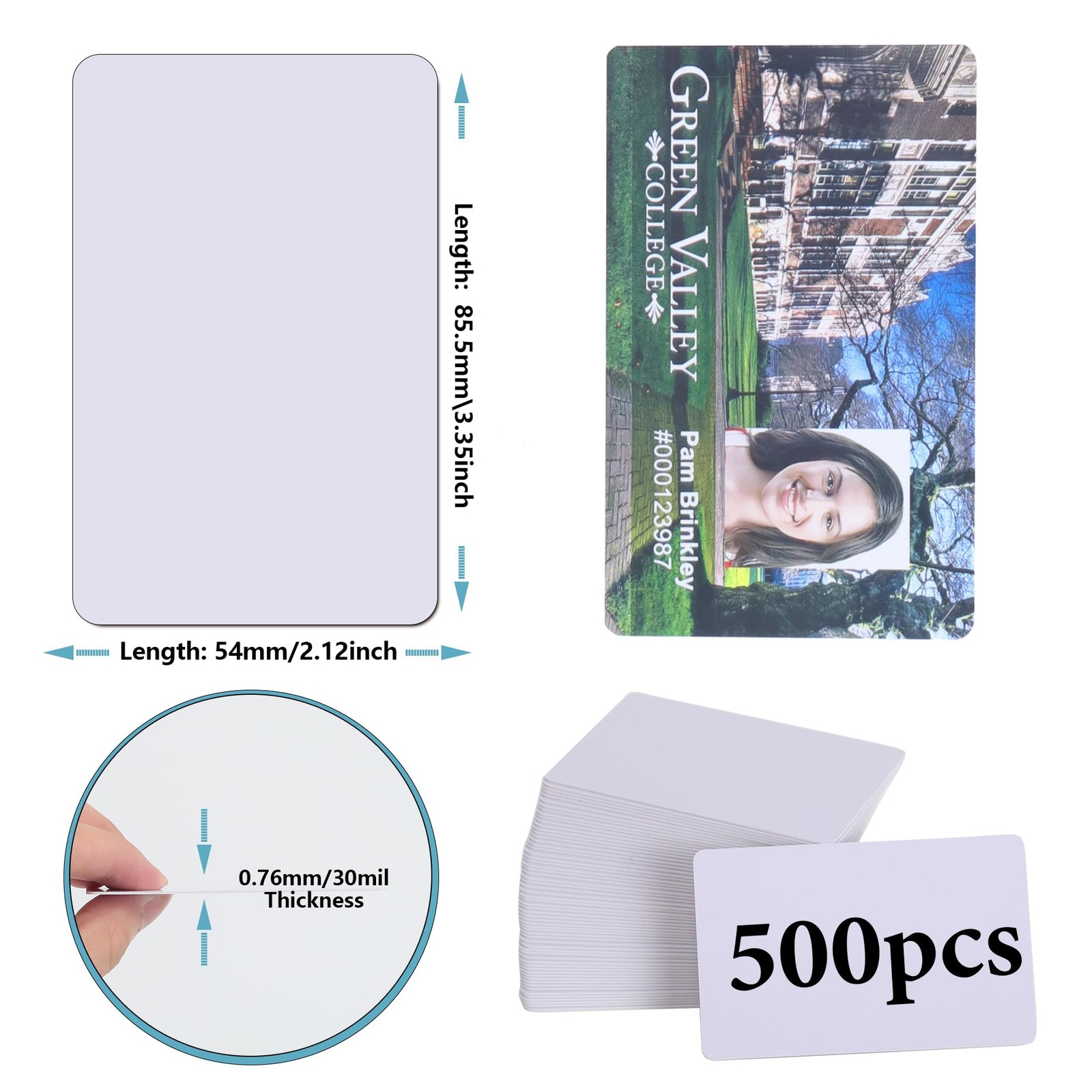 500 Pack Blank White PVC ID Cards - CR80 30 Mil Plastic Cards for Photo ID Ba...