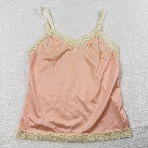 Vintage UndercoverWear Lace Trim Slip Cami Womens Small Peach Pink Coquette