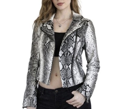 AFFLICTION Sinner 2 Snakeskin Moto Jacket Faux Leather Grunge Y2K size small 