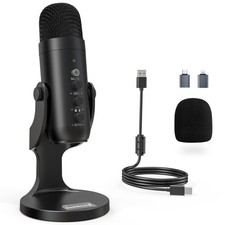 Podcast Microphone for PC, Noise Cancellation USB Mic with Gain, Volume Adjus...