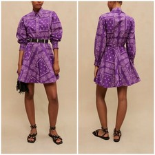 Maje Short Dress Paisley Print Tropical Purple Shirtdress Cotton FR 36 Small
