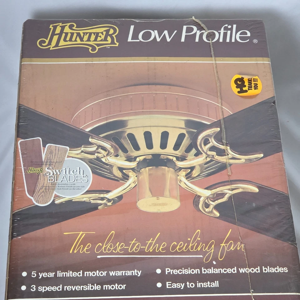 Vintage 1987 Hunter Original 42" Low Profile Ceiling Fan Antique Brass #22422 - Image 3 of 4