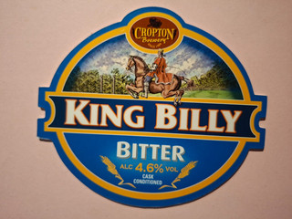 CROPTON brewery KING BILLY real ale beer pump clip badge front Yorkshire