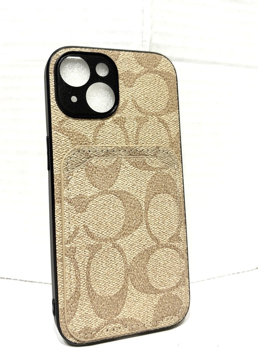 iPhone 15 Phone Case Coach Case Light-Brown Designer Leather Case