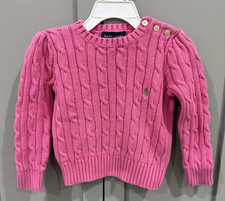 Polo Ralph Lauren Girls Pink Cable Knit Sweater Size 2T Green Pony