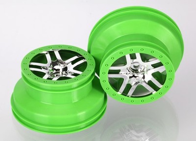 Traxxas 1/10 Slash 4x4 BL-2s * SCT SS Beadlock Style Wheels, Satin Chrome/Green