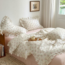 Floral Duvet Cover Set for Girls 100 Cotton Ruffled Bedding with Pink Blossom P