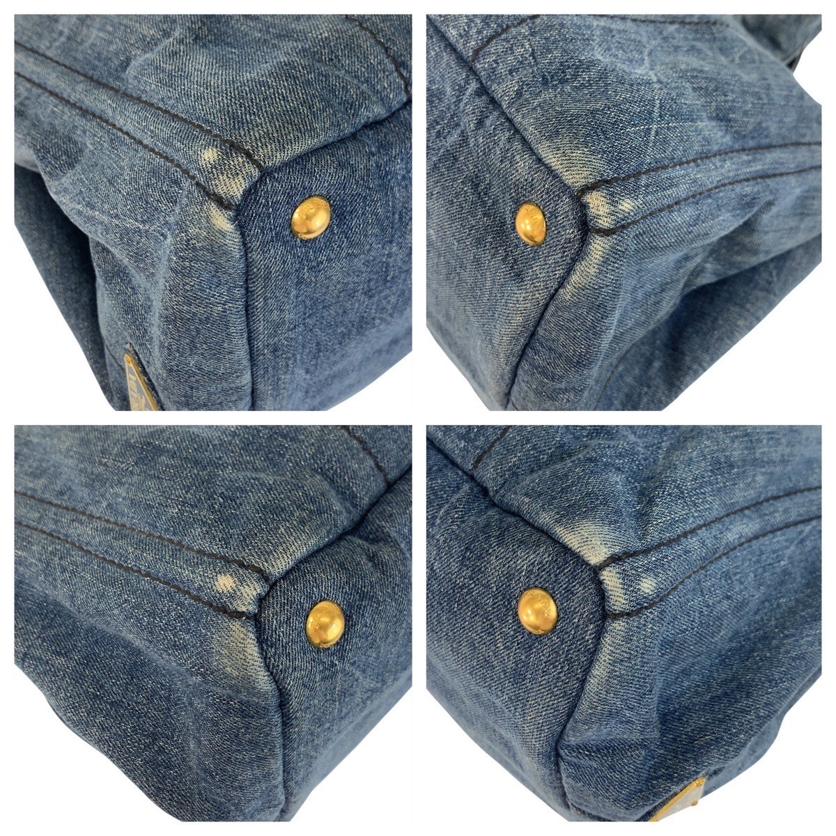 PRADA Canapa Triangle Logo Plate Blue Gold Hardware Canvas Tote Bag Handbag Ladi thumbnail 3