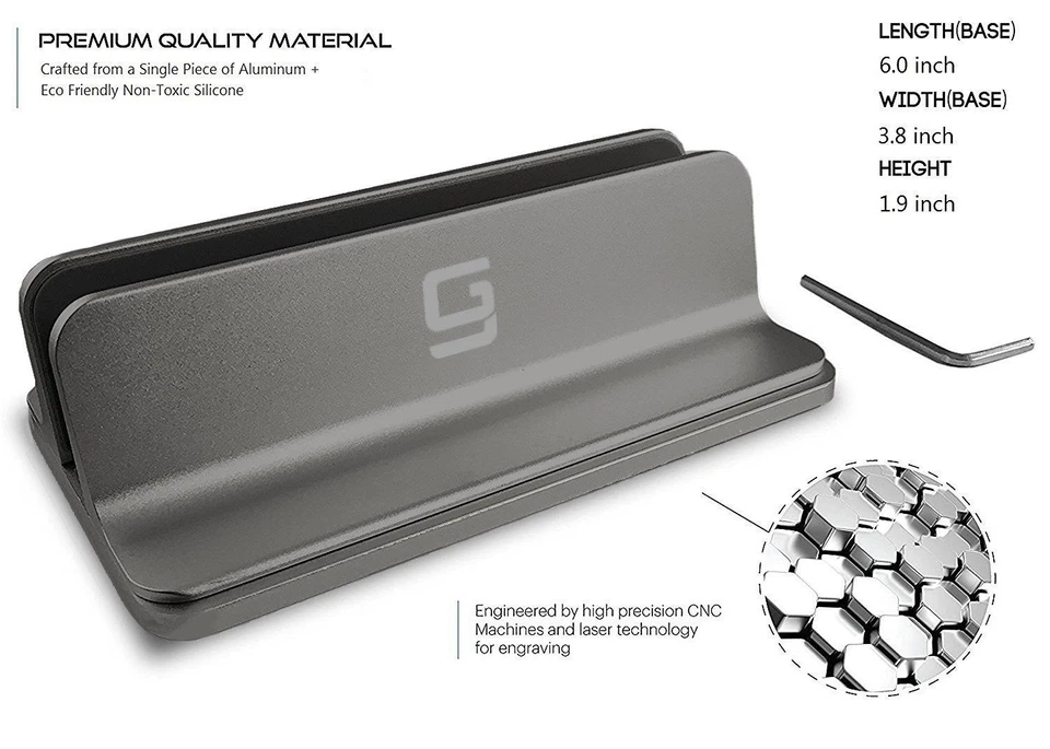 Vertical Laptop Stand [Adjustable] Desktop Aluminum Compact Fit All Sizes  Gray - Image 2 of 4