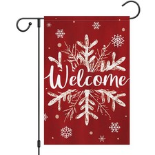 Christmas Winter Welcome Garden Flag 12x18 Inch Double Sided Burlap, Winter S...