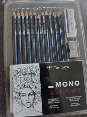 Tombow Mono 51523 Drawing Pencils 12 Pencil Assortment With Sharpener & Eraser