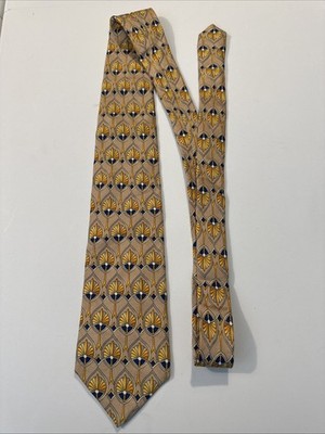 Georg Roth of Germany Men's Silk Tie Tan Abstract Design Excellent Shape!