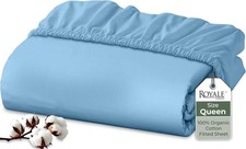 100 Organic Cotton Queen Fitted Sheet Deep Pocket Percale Weave Lake Blue