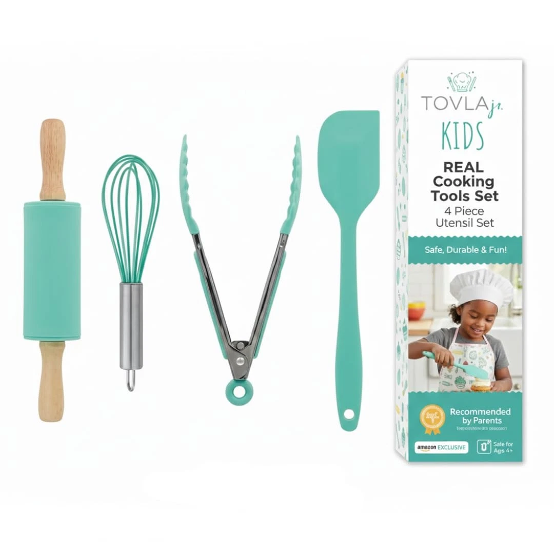 Tovla Jr. Kids Cooking Utensils Set - 4-Piece Kids Kitchen Tools - Safe Bakin...