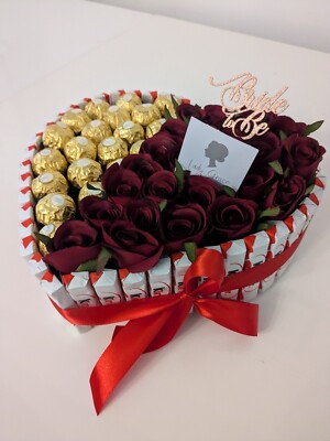 Schokolade Kinder Ferrero Rocher Braut Herz Seidenblumen - Geschenkkorb 