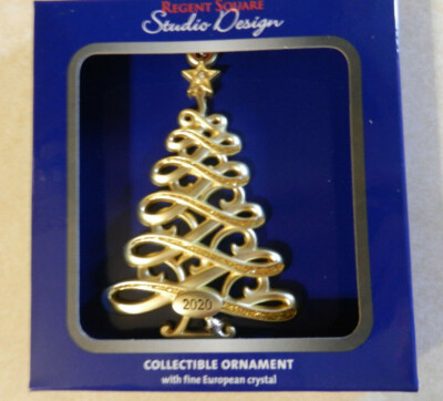 Regent Square Studio Design 2020 Dated Gold Christmas Tree Ornament Crystals