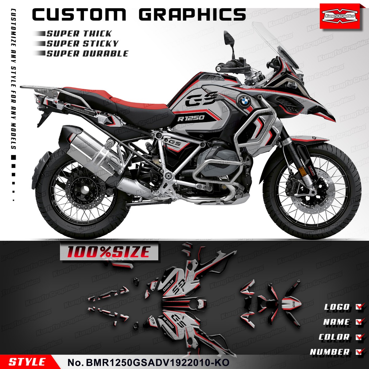 Complete Custom Decal Sticker Kit for BMW R1250GS Adventure 2019