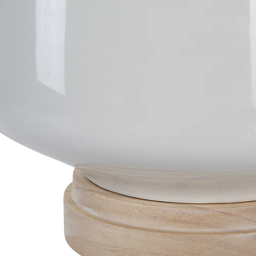 High Gloss White Ceramic Table Lamp 25 in Coastal Farmhouse Casual Wood Organic - Picture 7 of 7