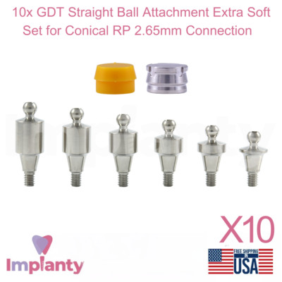 10x Dental Straight Ball Attachment Extra Soft Set Conical Connection RP 2.65mm