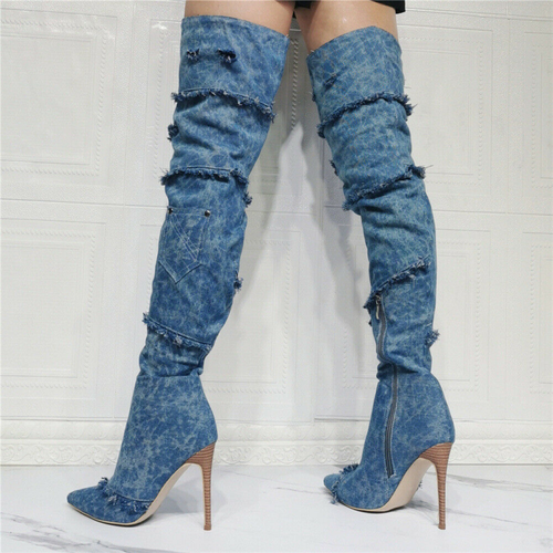 Womens Denim Shoes Sexy Pointy Toe 