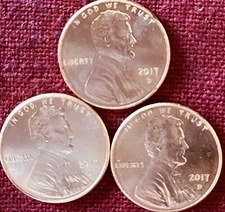 2017-D BU Lincoln Shield Cent - Lot Of Three