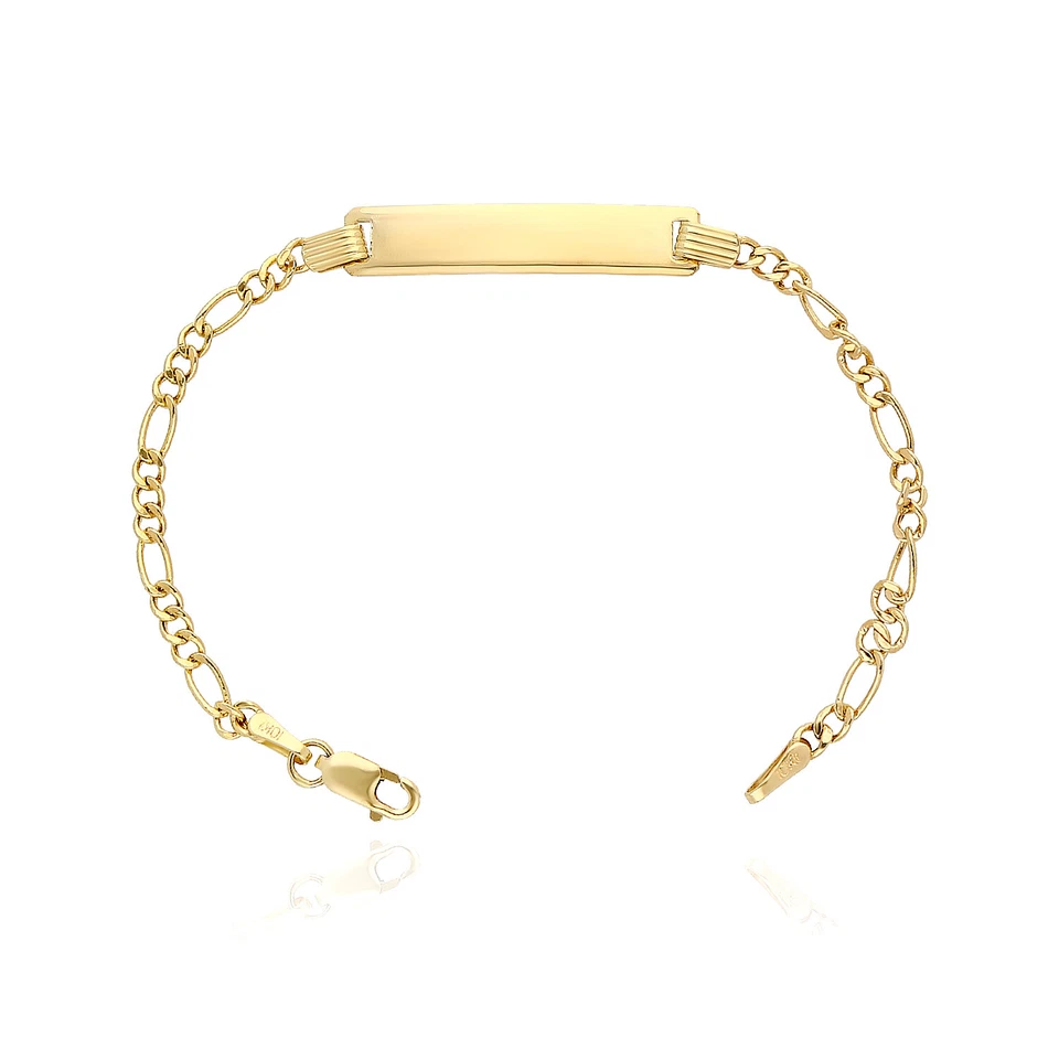 Kids 10K Yellow Gold Figaro Engravable ID Bar Bracelet (Hollow) 5.5" - Image 2 of 4