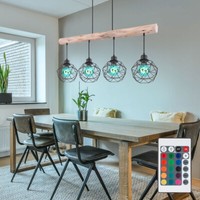 Rgb Led KäFig HäNge Leuchte Dimmbar Pendel Holz Balken Decken Lampe Farbwechsel