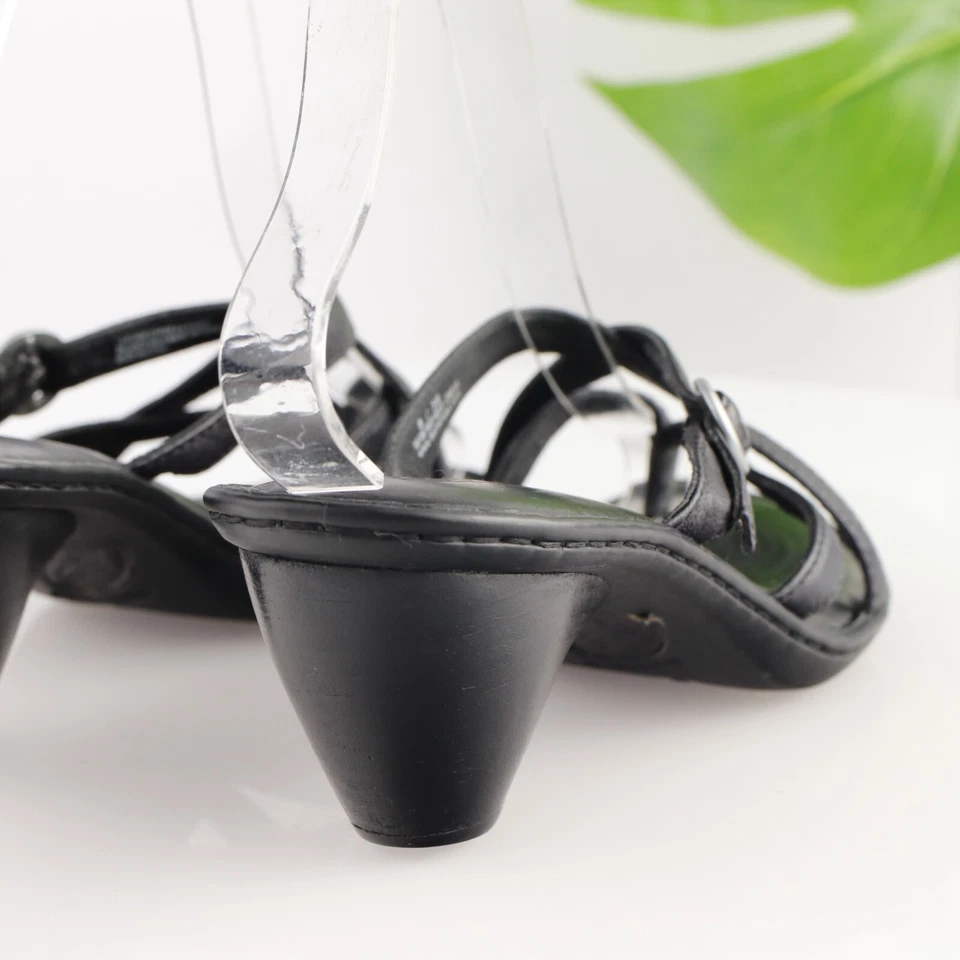 Sandalia Funi Born para mujer talla 8 cuero negro tanga con tiras cono tacón mula deslizable Foto 3 de 4