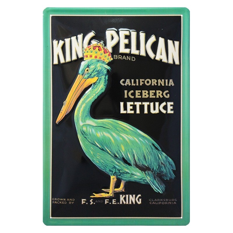 Plaque métal King Pélican cadeau déco vintage relief bombé 20x30cm