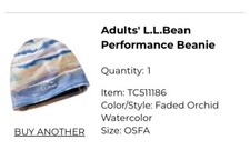 NEW - L.L. Bean Adults Performance Beanie - Faded Orchid Watercolor