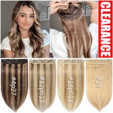 THICK One Piece Clip In 100 Real Remy Human Hair Extensions 3/4 Full Head Brown