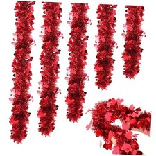 5Pcs 33Ft Valentine's Day Tinsel Garland,Heart Metallic Tinsel Twist Red