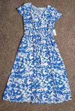 NWT-Sonoma Goods For Life Blue/White Floral Smocked Button A-Line Midi Dress XXL