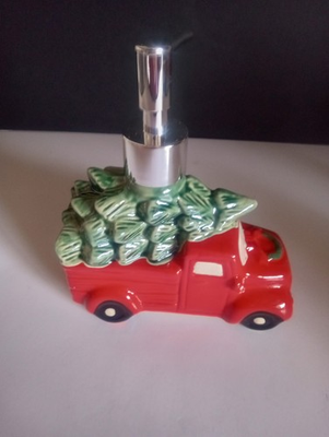 #ad Ceramic Red Christmas Truck Soap Dispenser Glossy Finish Holiday Decor $12.00