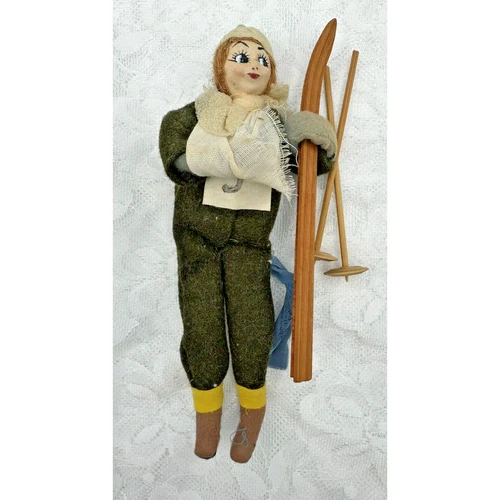 Vintage 7" Cloth Skier Doll with Arm in a Sling Takaraya Inc. Japan
