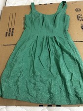 Nine West Green Sleeveless Pleated Knee Length Scoop Neck A-Line Dress Size 8