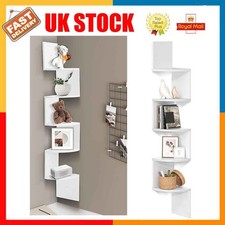 5 Tier Floating Corner Shelves Wooden Storage Display Shelf Units Wall Mount UK