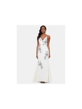 XSCAPE Womens White Spaghetti Strap V Neck Evening Mermaid Dress 2