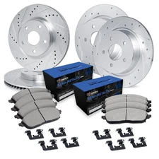For Acura RLX 14-20 Drilled & Slotted Front & Rear Brake Kit w Semi-Metalic Pads