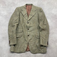 Harris Tweed Blazer Mens Medium Vintage Wool Hand Woven Sport Coat, Green