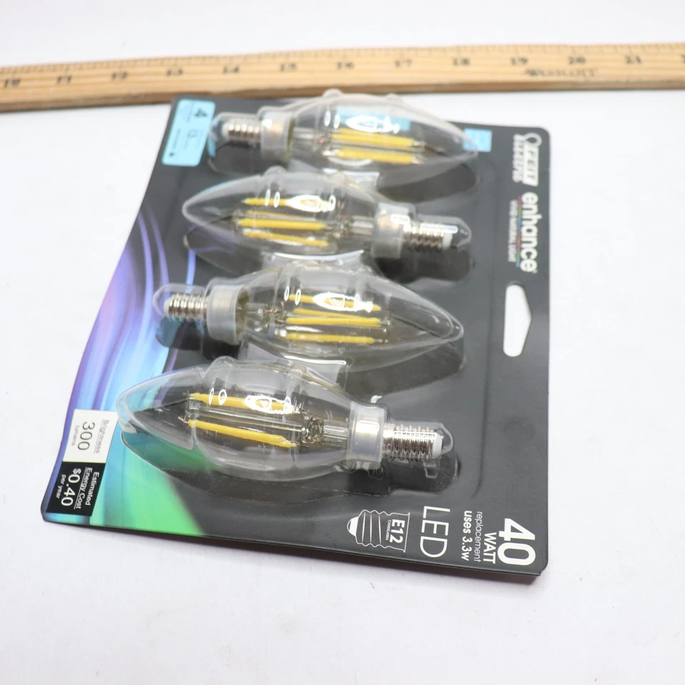 (4-Pk) Feit Electric Decorative Chandelier Antique Filament LED Light B10 3.3W - Image 3 of 4