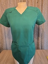 Dickies Balance Scrub Top Womens Sz Sm Green V-Neck Rib Knit Panel Medical EXC