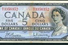 $5 1954 Bank of Canada - Ottawa ** PAPER CURRENCY AUCTIONS