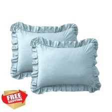 FMLIUY Ruffle Pillow Cases Set of 2 Standard 20x26 Inch Baby Blue Microfiber