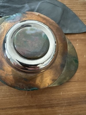 Vintage Artisan Copper Brass Silver Agate Buckle Gray  display picture 2