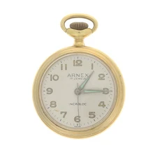 Arnex Open Face Pocket Watch - Gold Toned Mechanical Not Running