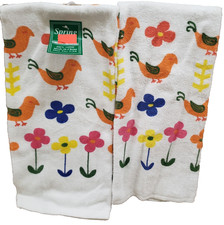 Set of 2 Same Kitchen Terry Towels 15"x25" COLORFUL BIRDS FLOWERS 1,Spring