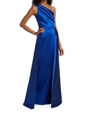Teri Jon by Rickie Freeman Royal Blue One-Shoulder Satin Gown Size 2 1080